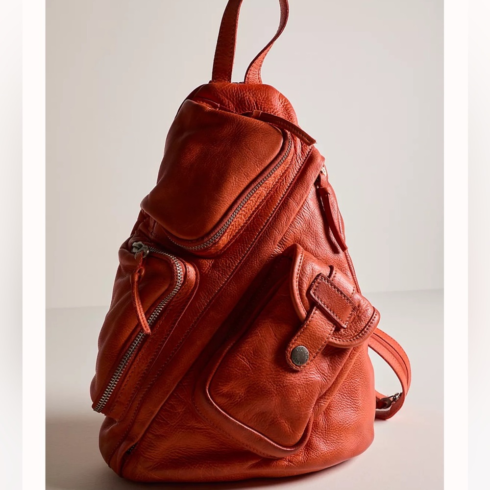 We The Free Orange Leather Crossbody Backpack